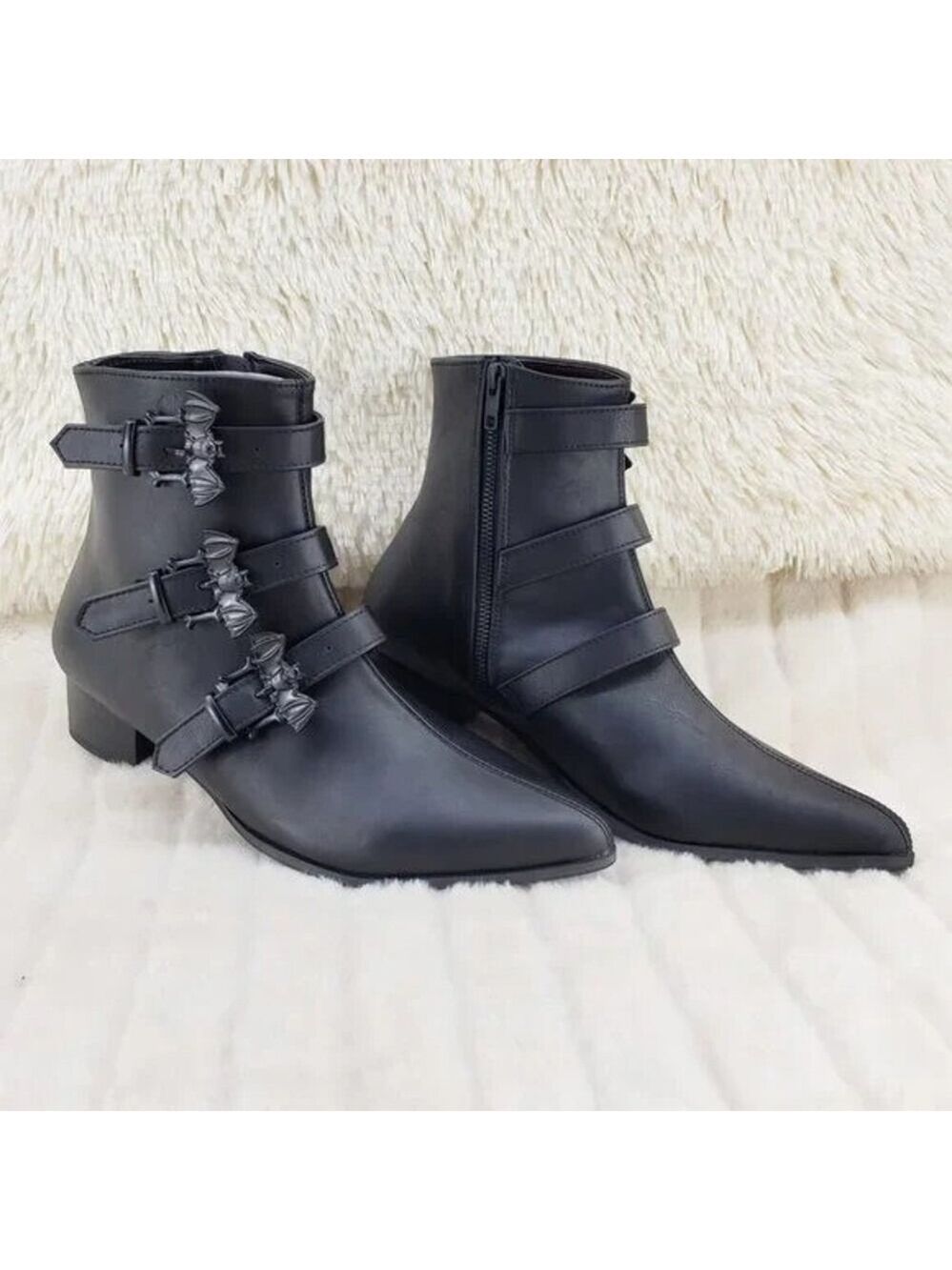 NIB DEMONIA Wicked Warlock Winklepicker 3 Bat Buckle Goth Boots Mens Matte NY